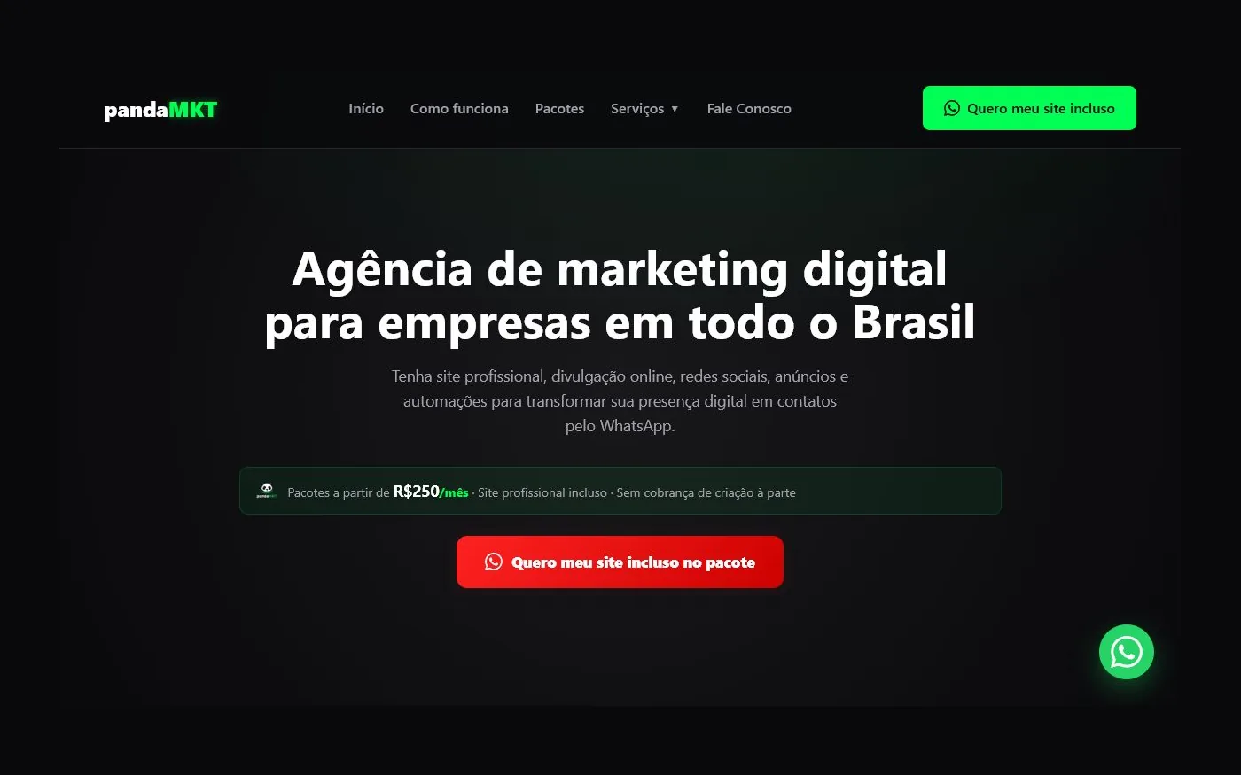 Site institucional da PandaMKT Digital