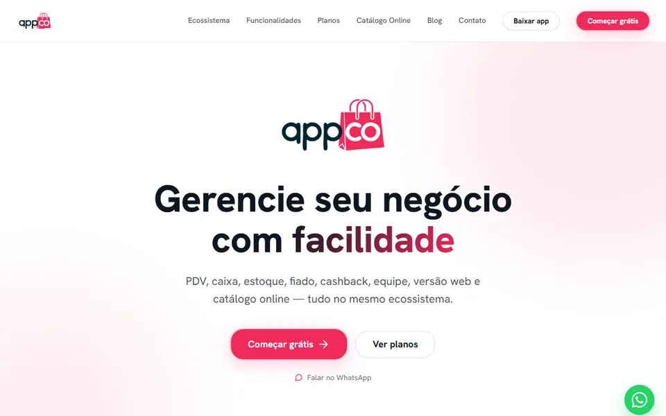 Página inicial do site da AppCo, sistema de gestão para o varejo