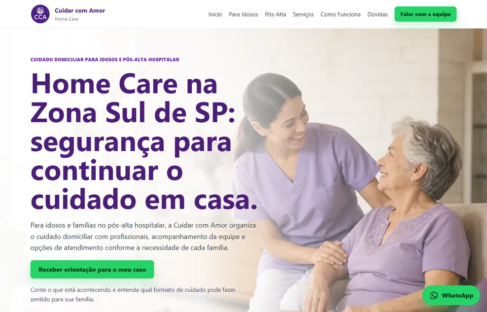 Página do projeto CCA Saúde — Cuidar com Amor desenvolvido pela PandaMKT