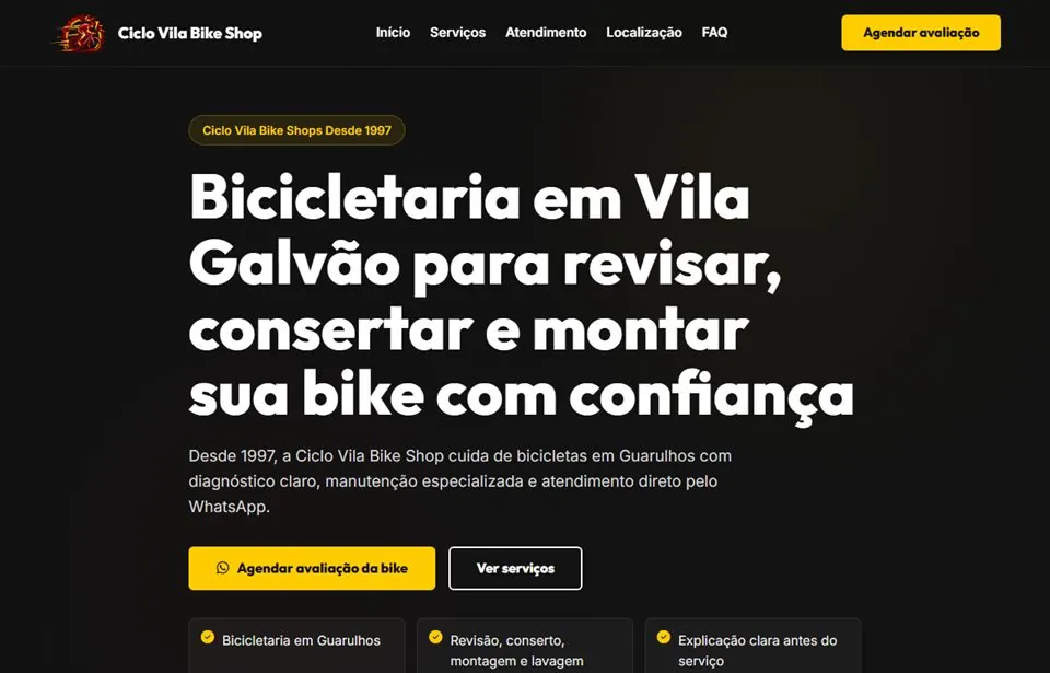 Página do projeto Ciclo Vila Bike Shop desenvolvido pela PandaMKT